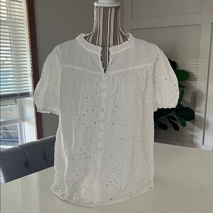 Elegant White Eyelet Blouse for Women Size Large